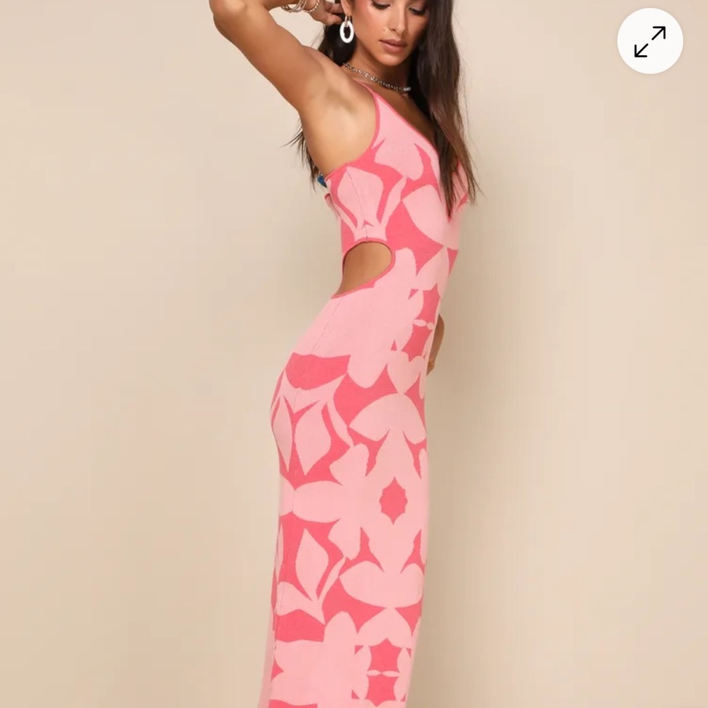 Lulu's Pink Red Halter Bodycon Midi Dress- NEW - Picture 3 of 4